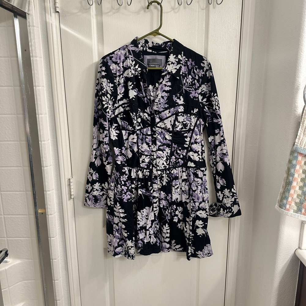 Anthropologie Black and Purple Floral Blouse